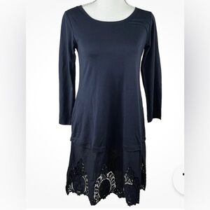 LOGO by Lori Goldstein Navy Long Sleeve Dress with Lace Hem XL
